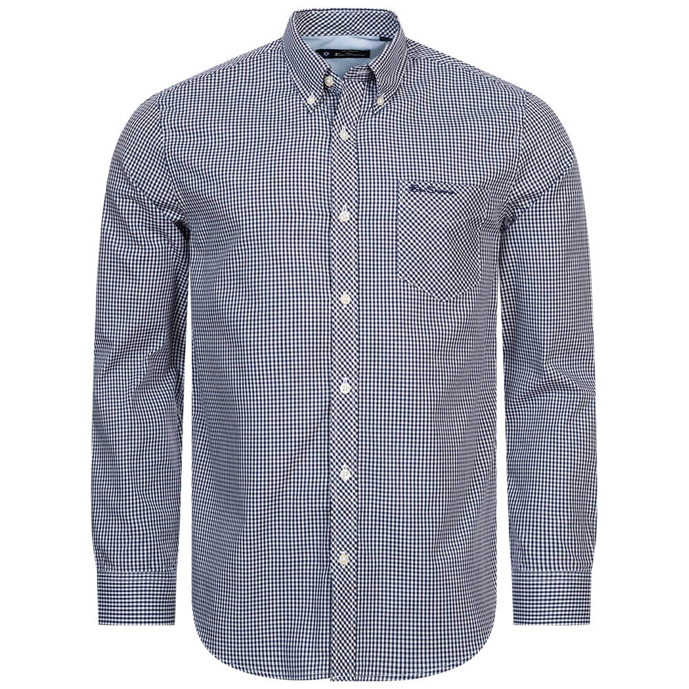 BEN SHERMAN Gingham Herren Langarm Hemd 0077859-NAVY