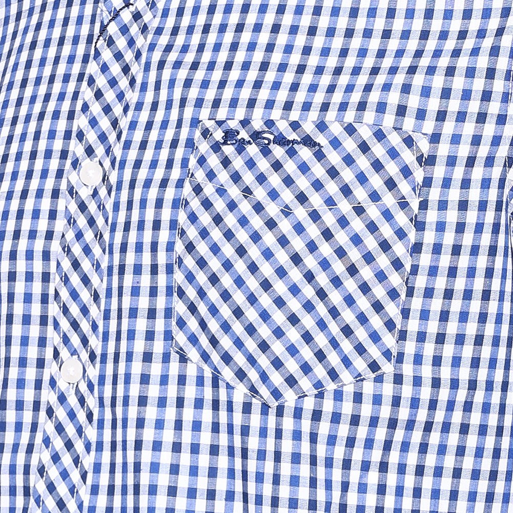 BEN SHERMAN Gingham Herren Langarm Hemd 0077860-BLUE