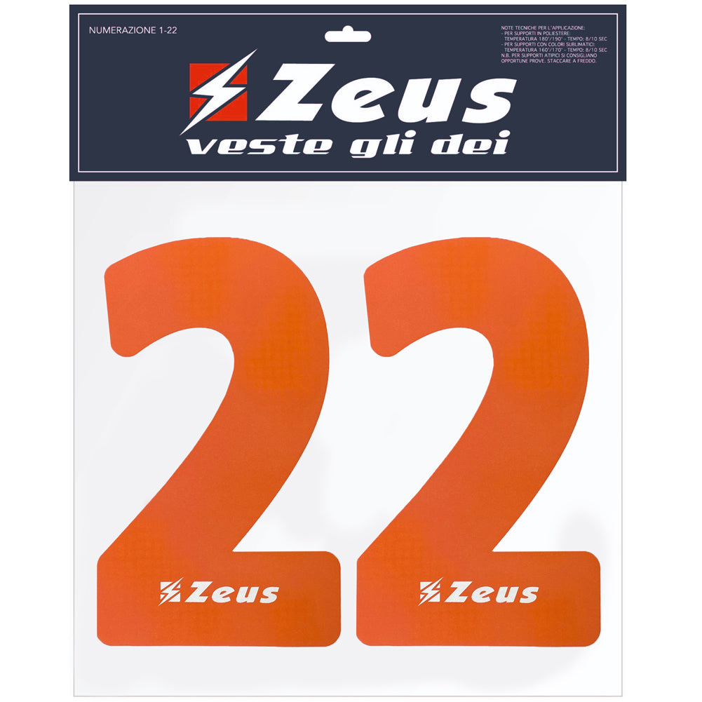 Zeus Kit de transfert des numÃ©ros de 1 Ã  22 23cm senior orange