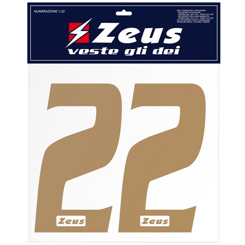 Zeus Kit de transfert des numÃ©ros de 1 Ã  22 Or senior de 25 cm