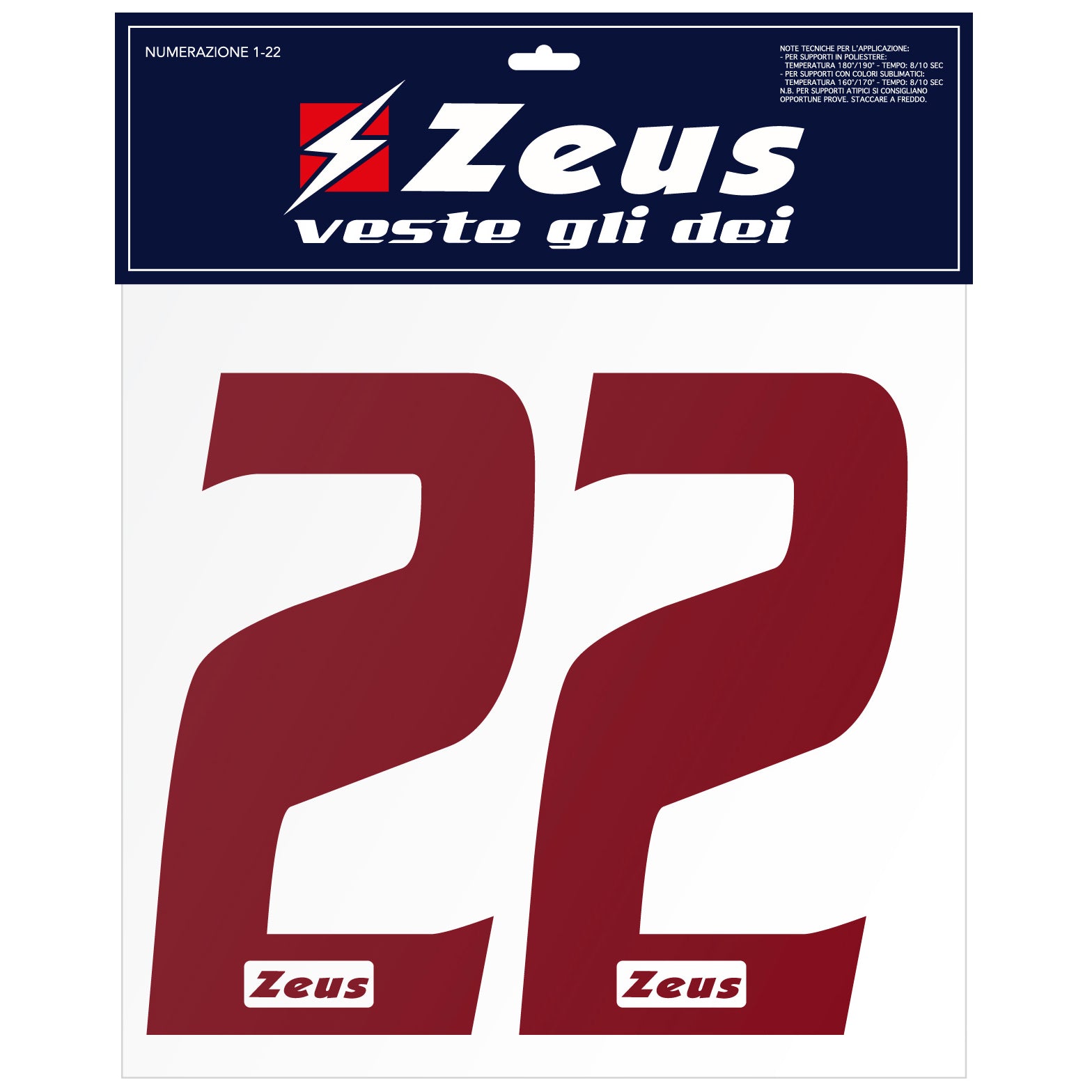 Zeus Kit de transfert des numÃ©ros de 1 Ã  22 25cm senior rouge foncÃ©