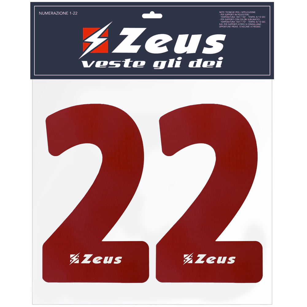 Zeus Kit de transfert des numÃ©ros de 1 Ã  22 25cm senior rouge foncÃ©