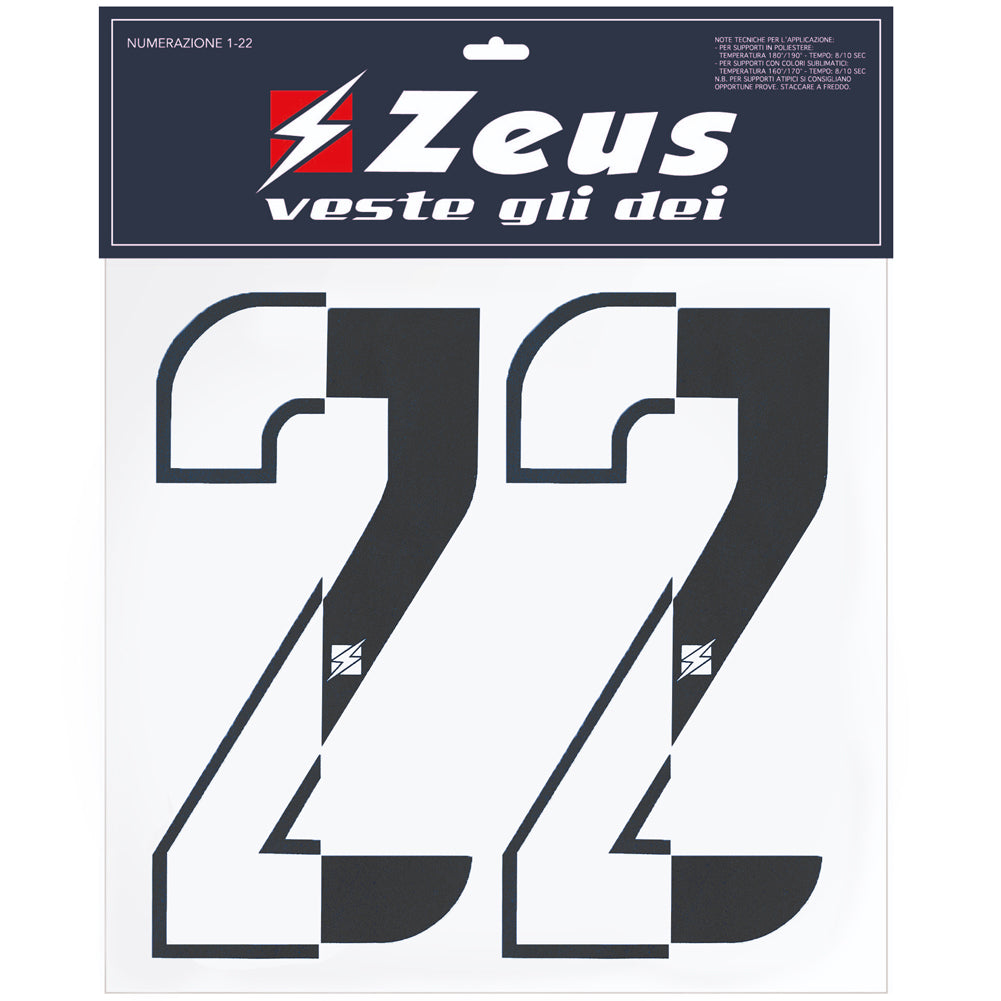Zeus Kit de transfert des numÃ©ros de 1 Ã  22 10cm demi noir