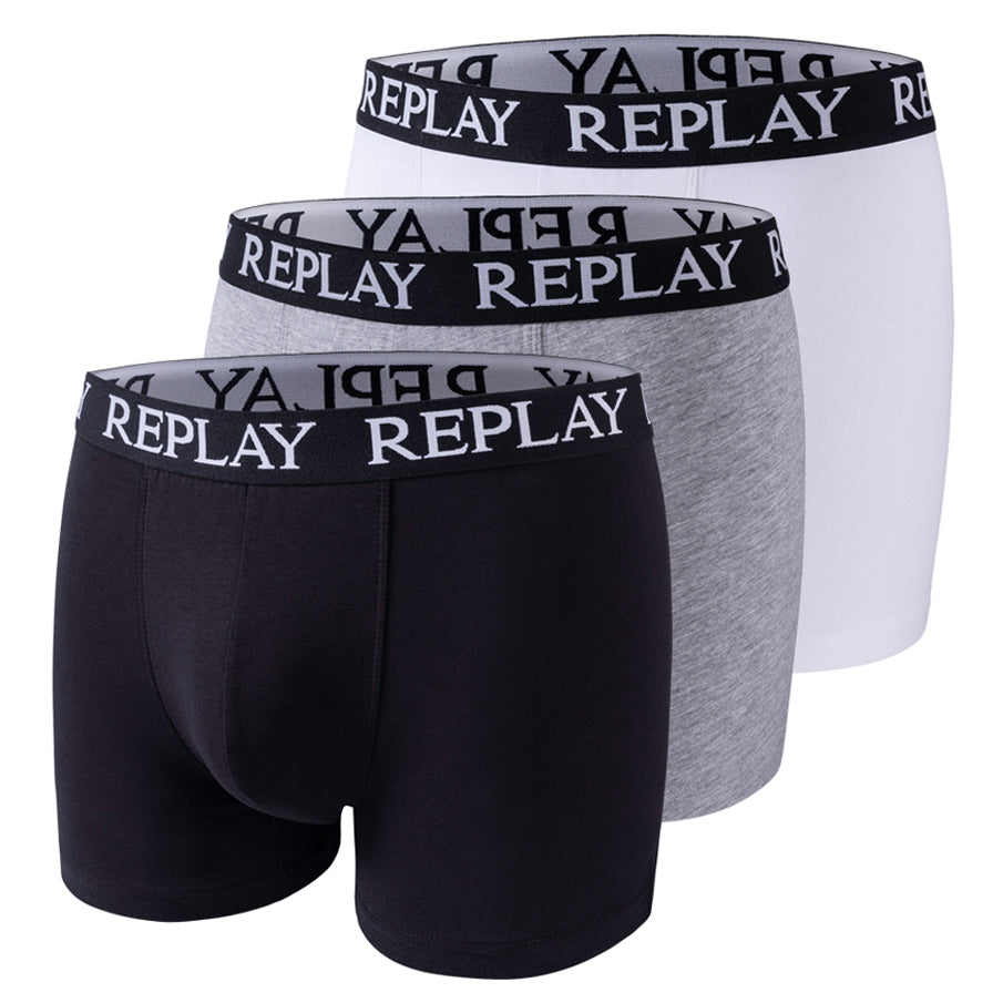 REPLAY Basic Cuff Logo Herren Boxershorts 3er-Pack I101102-N174