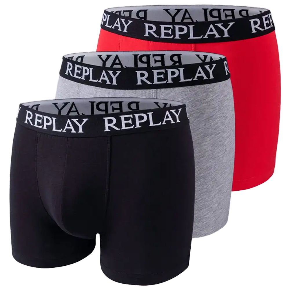 REPLAY Basic Cuff Logo Herren Boxershorts 3er-Pack I101102-N176