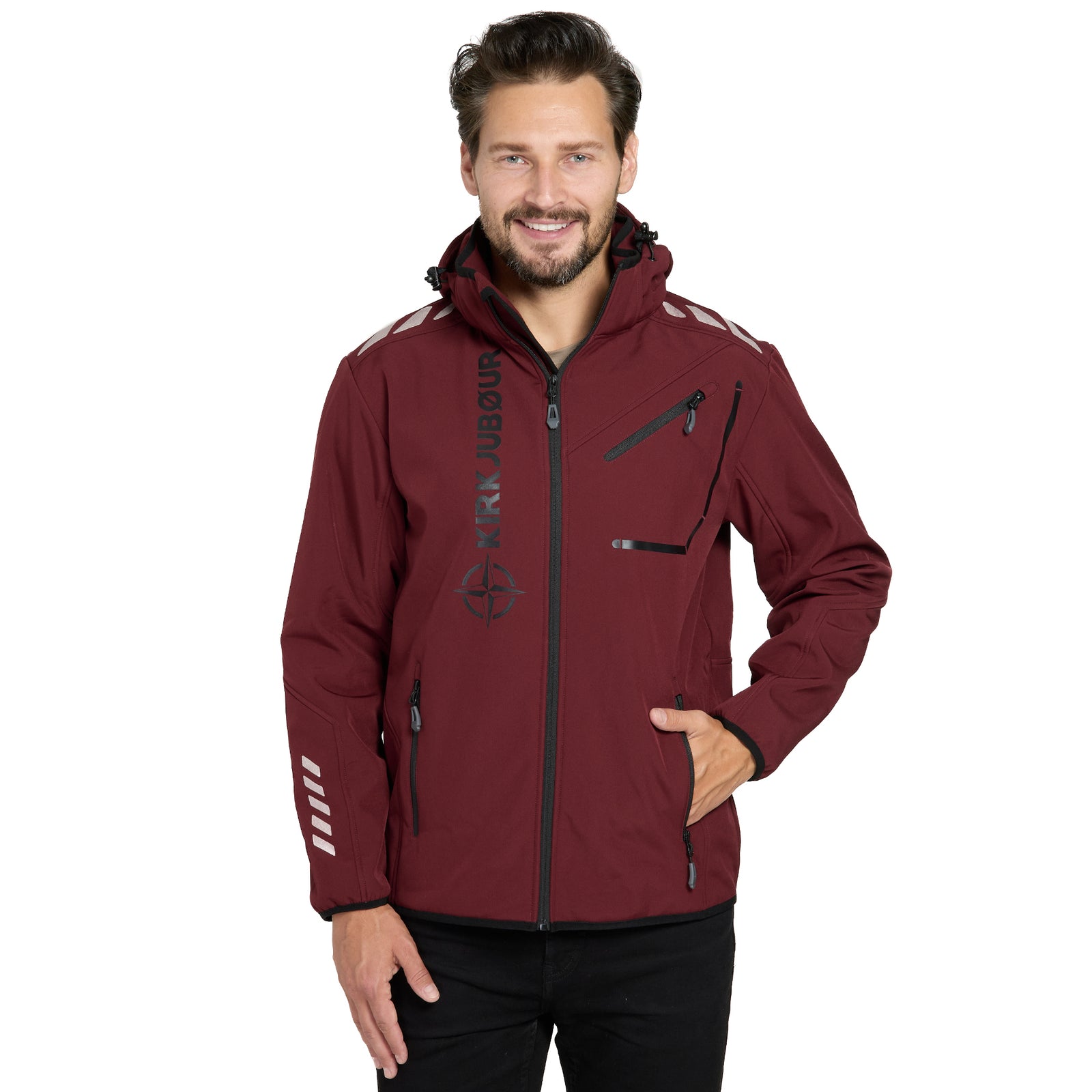 KIRKJUBØUR® "Alvik" Herren SOFTSHELLjacke 10.000 mm Wassersäule dunkelrot/schwarz