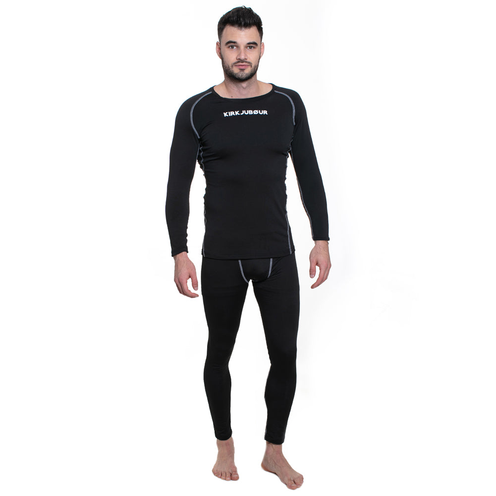 KIRKJUBÃUR Â® "Hafjall" Hommes Set sous-vÃªtements thermo 2 piÃ¨ces noir