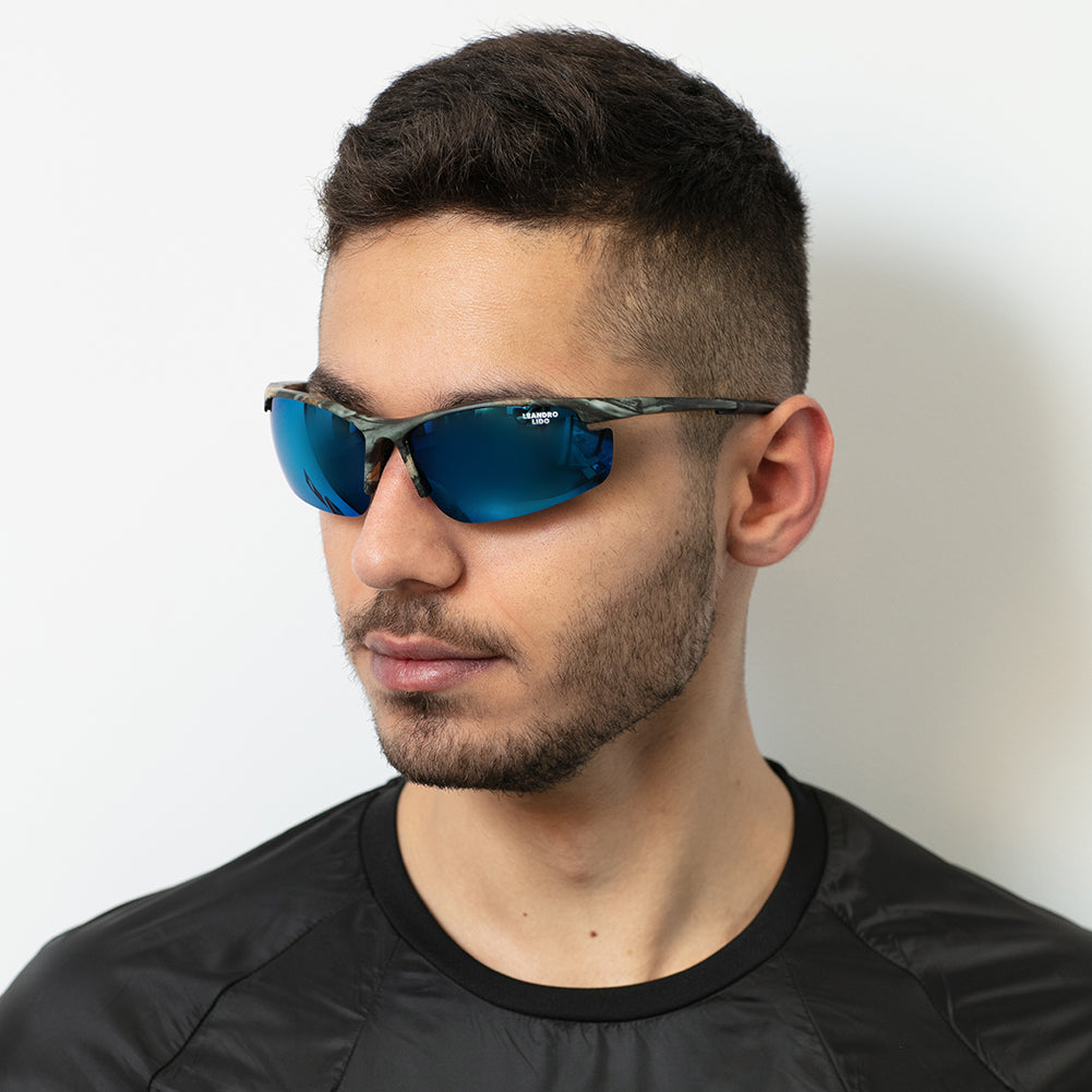LEANDRO LIDO Power Lunettes de soleil pour le sport camouflage/bleu