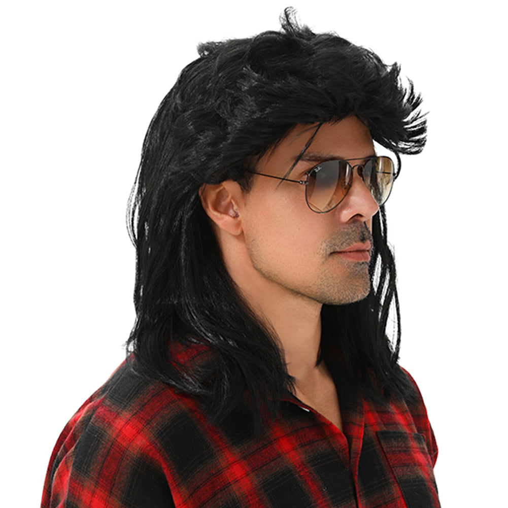 MAASKANTJE "Schnitzel" Retro Mullet Vokuhila Perücke schwarz