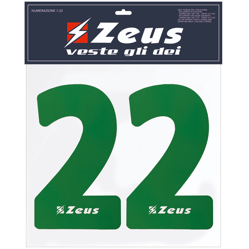 Zeus Kit de transfert des numÃ©ros de 1 Ã  22 23cm vert senior